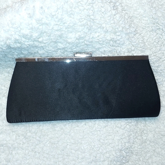 Rhinestone and Black Satin Evening Clutch with Braided Silver Chain - Picture 4 of 6
